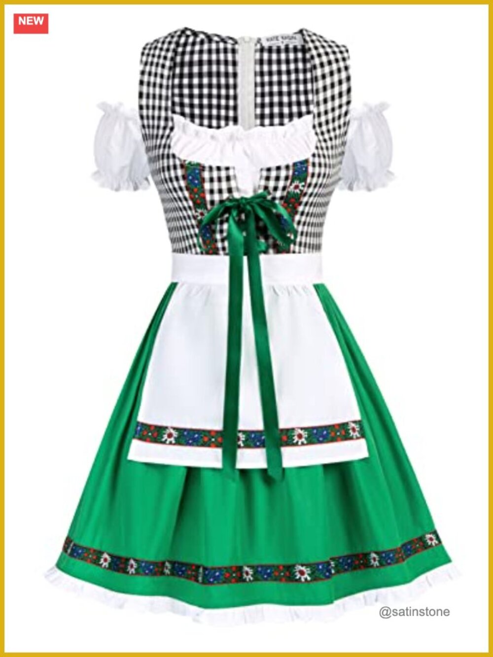 Women Dirndl Dress Bavarian Oktoberfest Costume Detachable Apron Concealed